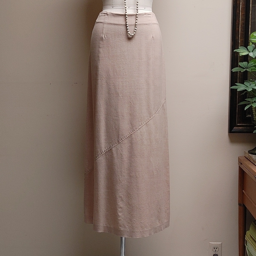 VTG Oscar de la Renta Maxi A-Line Wool & Lycra Tan Skirt